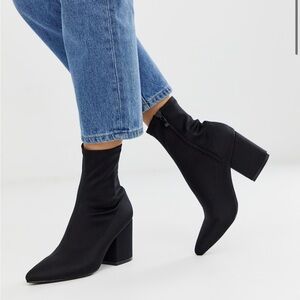 ASOS black pointed toe sock boots